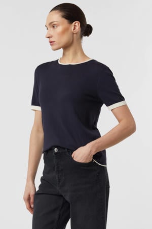 T-shirt marineblauw fijn gebreid