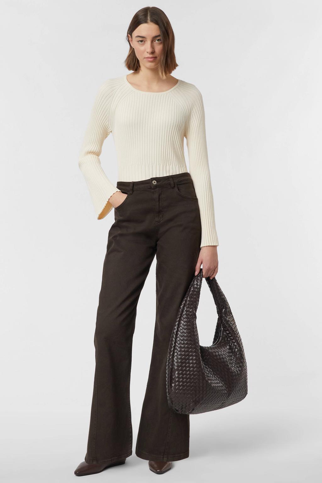 Ecru dames comma gebreide top van viscose met effen, lange mouwen en ronde hals