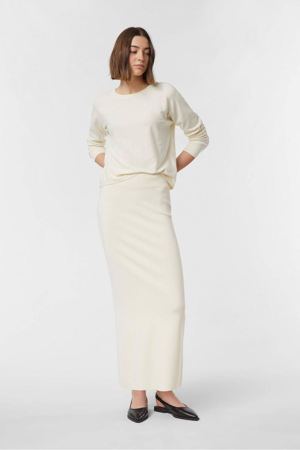 Ecru dames comma maxi rok gemaakt van viscose en met elastische tailleband