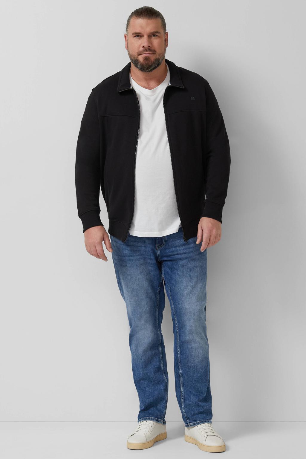 Zwarte heren s.Oliver Big Size sweatvest met effen, lange mouwen en opstaande kraag