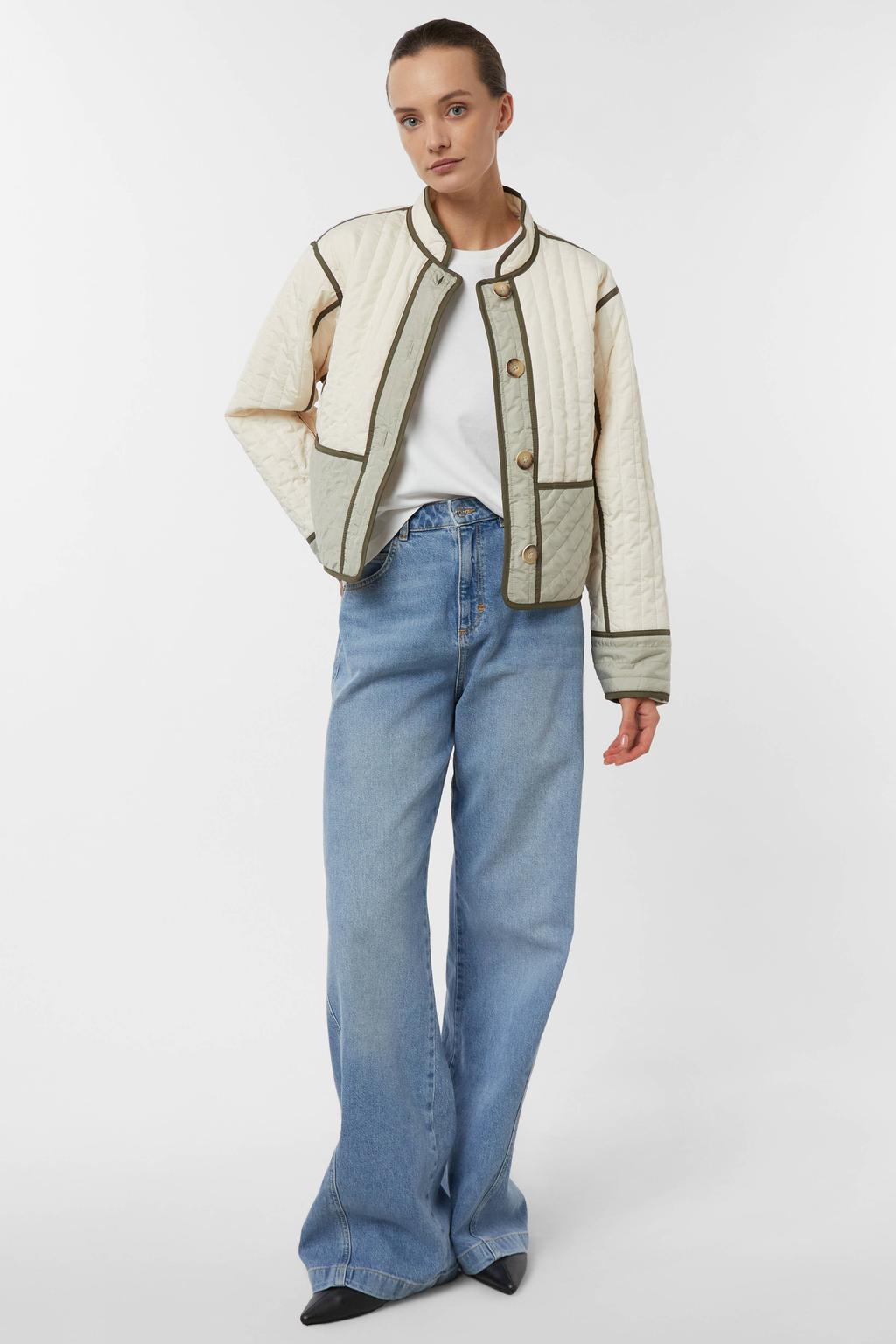 Beige dames comma padded jasje van polyester met effen, lange mouwen en opstaande kraag