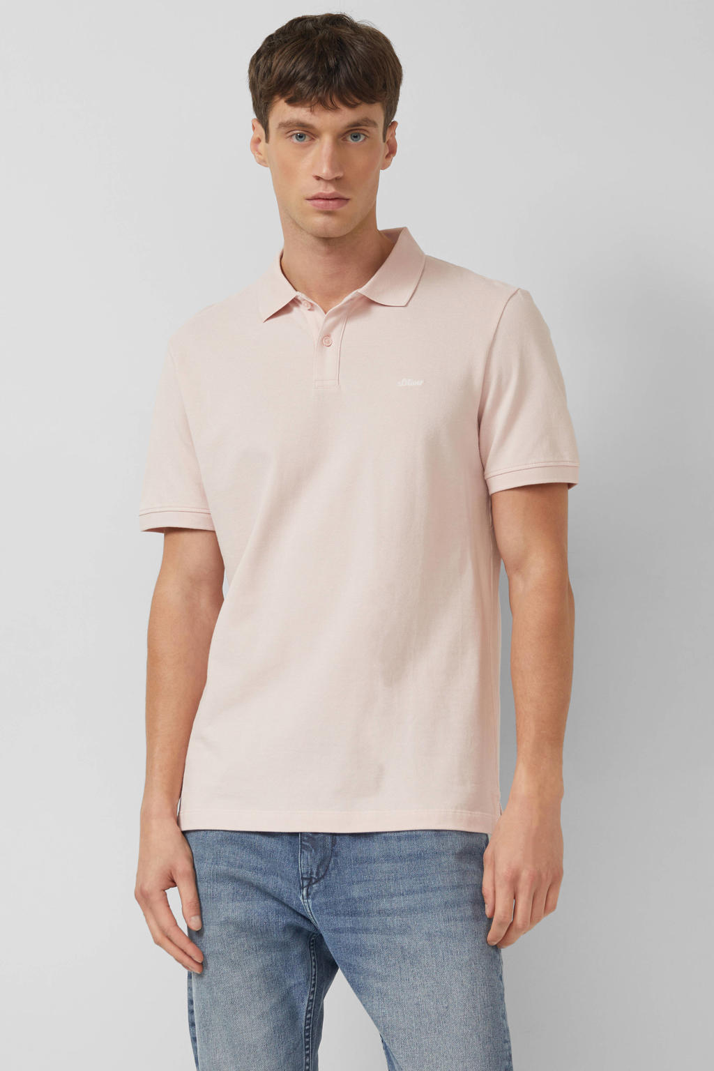 Lichtroze heren s.Oliver Big Size regular polo van katoen met effen en korte mouwen