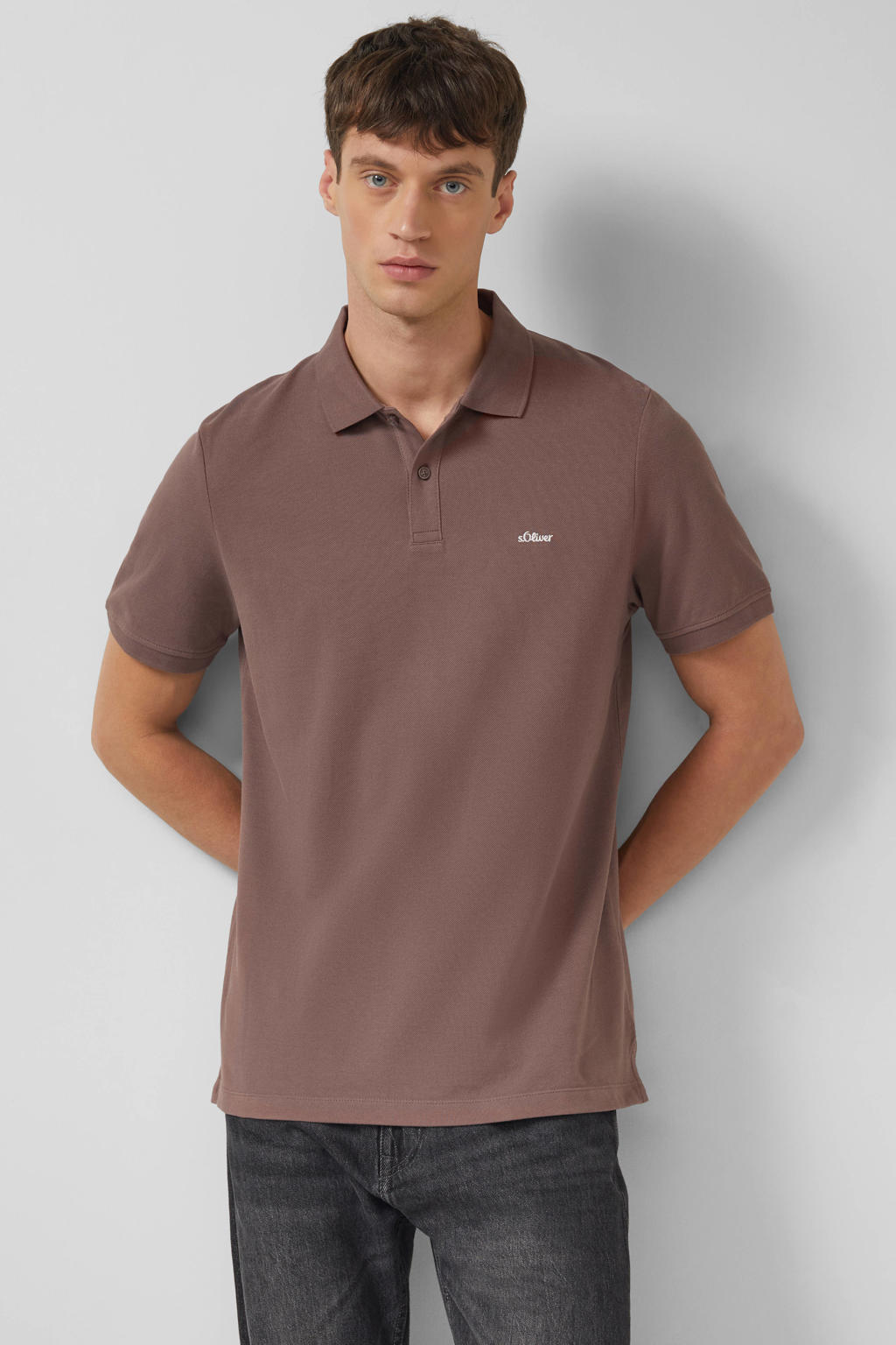 Donkerblauwe heren s.Oliver Big Size regular polo van katoen met effen en korte mouwen