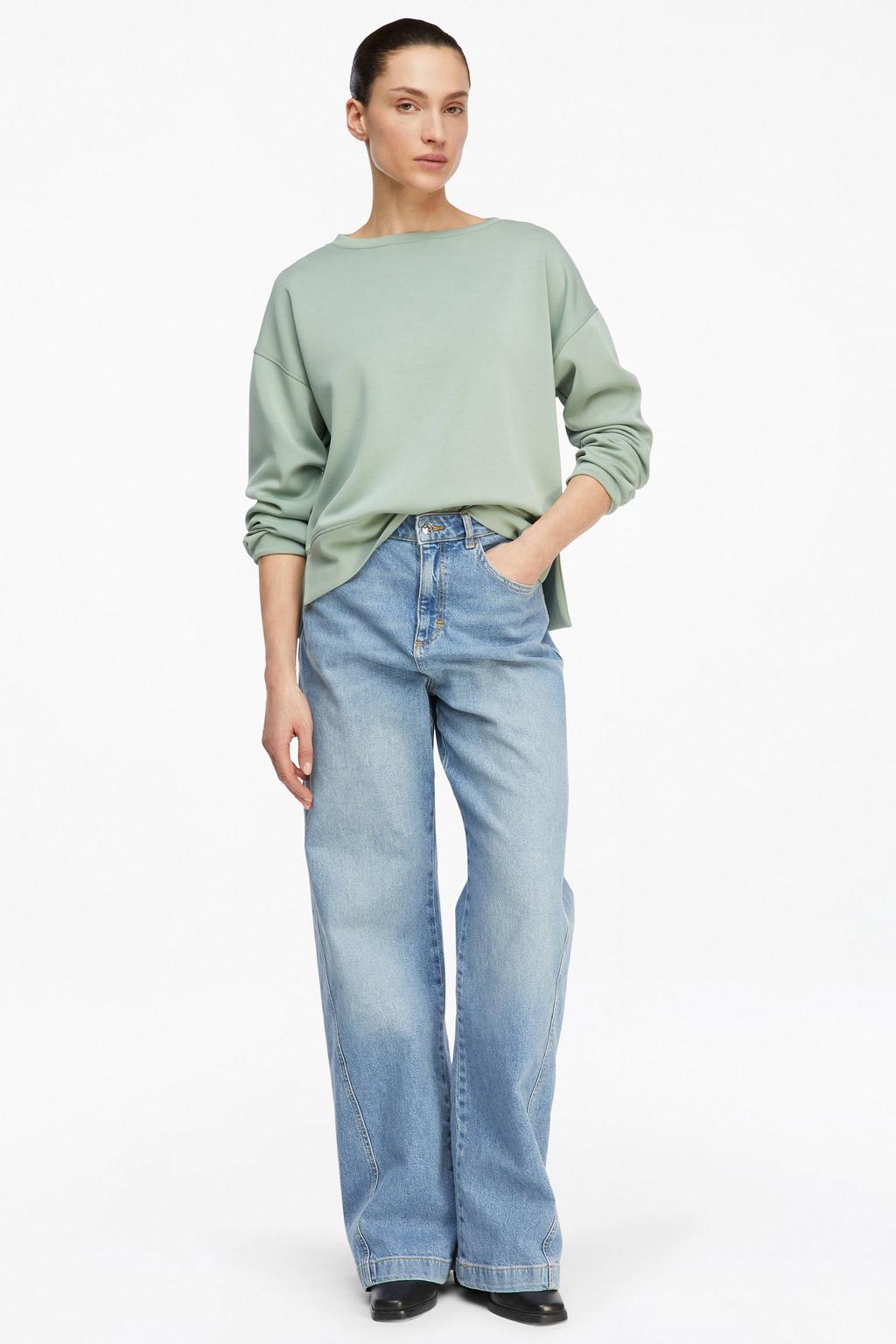 Turquoise dames comma sweater van polyester met effen, lange mouwen en ronde hals