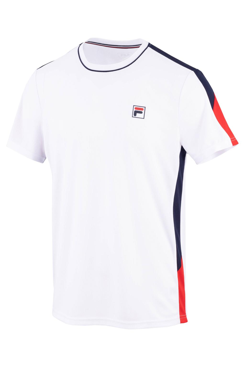 Witte heren Fila sportshirt Gabriel van polyester met effen, korte mouwen en ronde hals