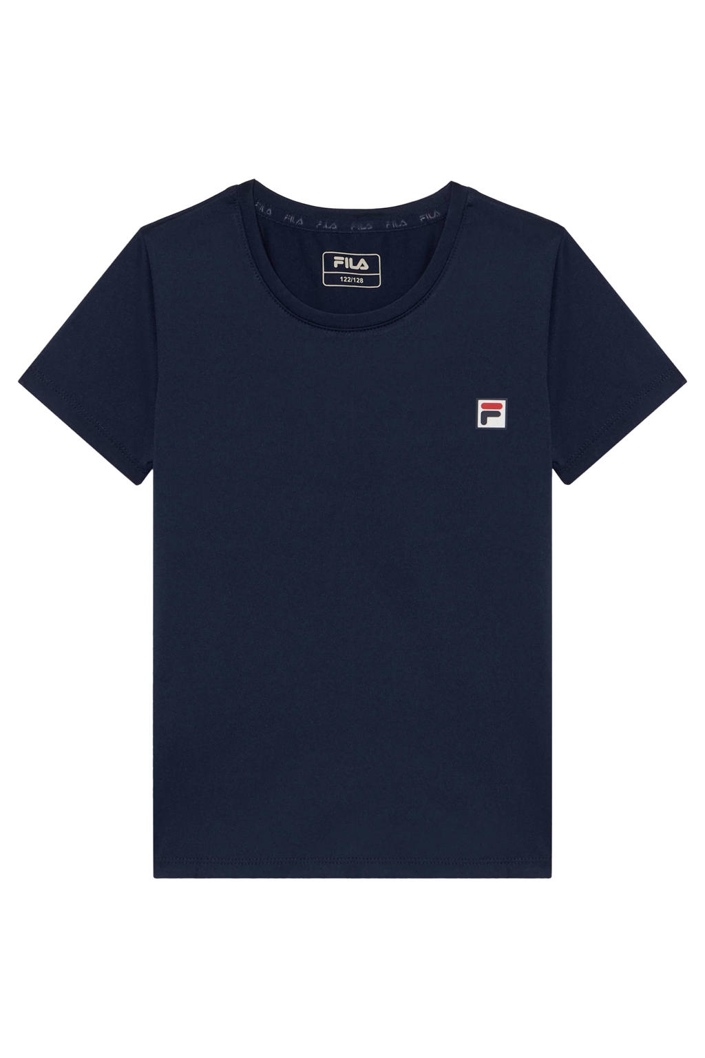 Donkerblauwe meisjes Fila sportshirt Leonie van polyester met korte mouwen en ronde hals
