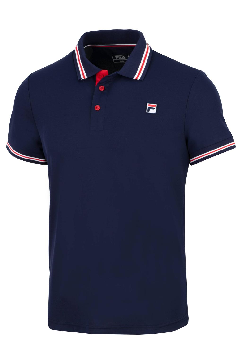 Donkerblauwe heren Fila sportpolo Piro van polyester met korte mouwen, klassieke kraag en knoopsluiting