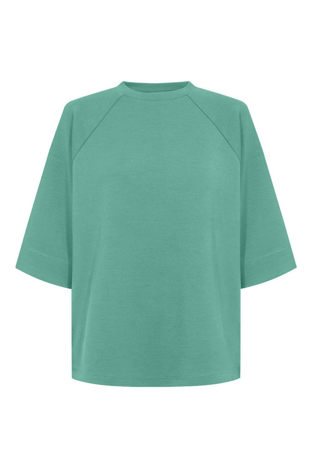 Mintgroene dames Soyaconcept top van modal met effen, half lange mouwen en ronde hals