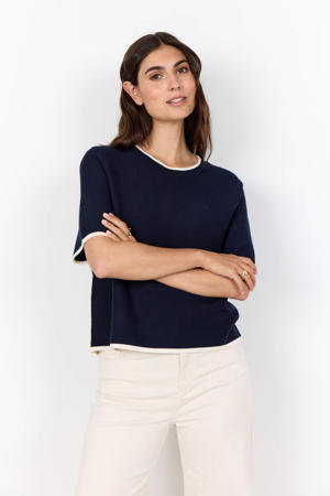 T-shirt donkerblauw fijn gebreid