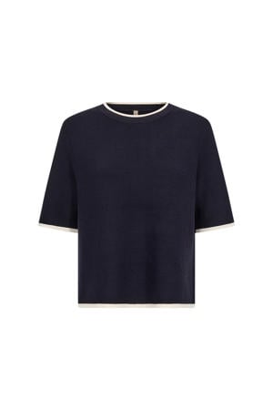 T-shirt donkerblauw fijn gebreid