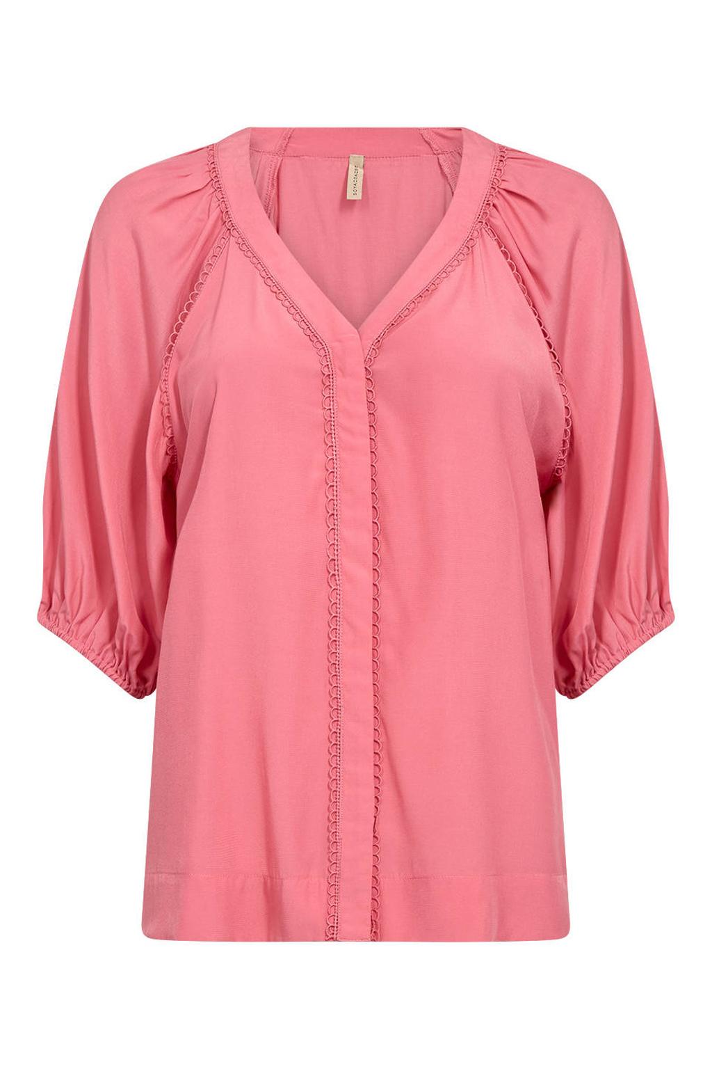 Roze dames Soyaconcept blouse van viscose met effen, half lange mouwen, klassieke kraag en knoopsluiting