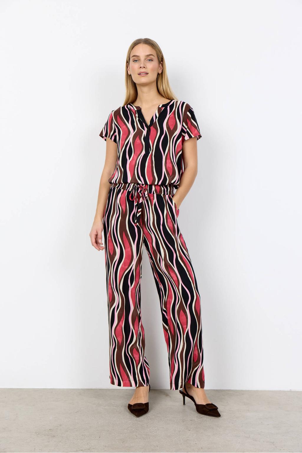 Multikleurige dames Soyaconcept top van viscose met korte mouwen en V-hals