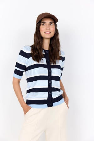 gestreepte gebreid vest blauw