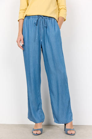 wide leg high waist casual broek blauw