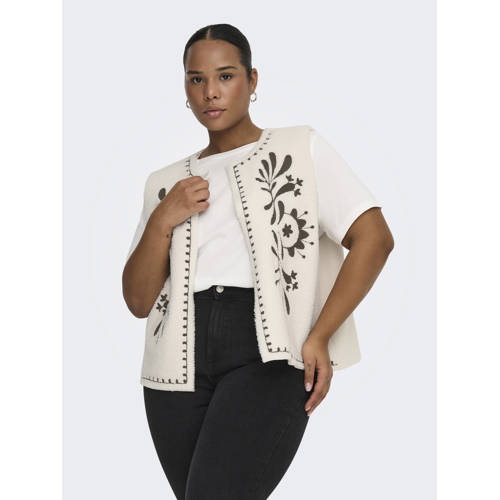 ONLY CARMAKOMA teddy gebloemde gilet ecru afbeelding