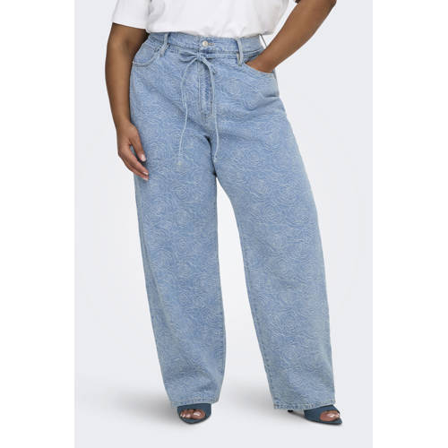ONLY CARMAKOMA Cargianna Mw Straight Flower Dnm Bj straight leg jeans light blue denim afbeelding