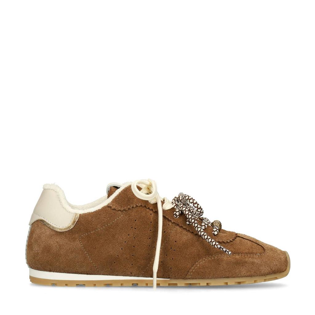 Cognackleurige dames Manfield suède sneakers met veters
