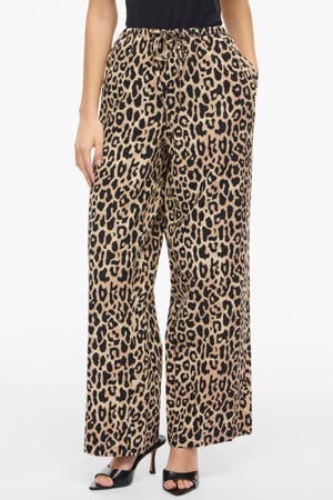 wide leg panterprint broek met linnen  lichtbruin