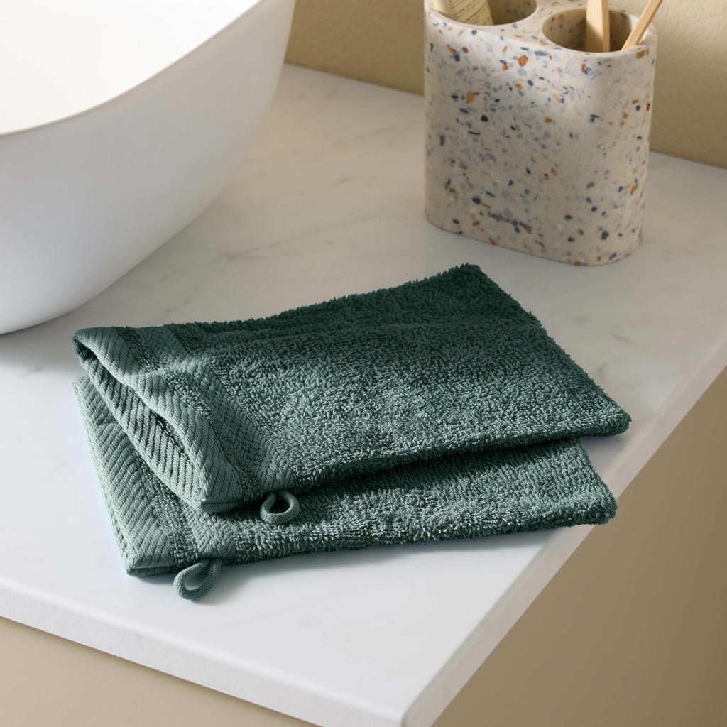 W washand basic donkergroen (set van 2) (15x20 cm)