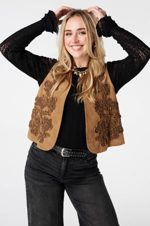gebloemde gilet cognac