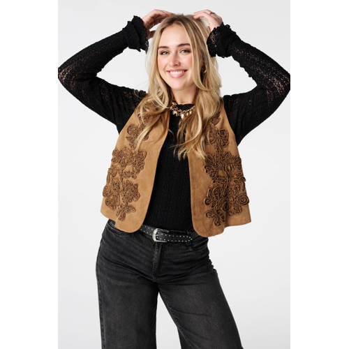 MS Mode gebloemde gilet cognac afbeelding