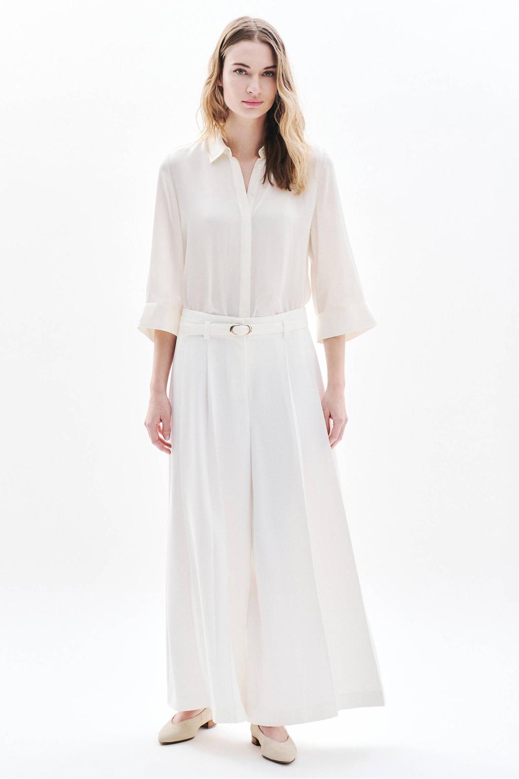 Ecru dames Caroll wide leg high waist palazzo broek met effen