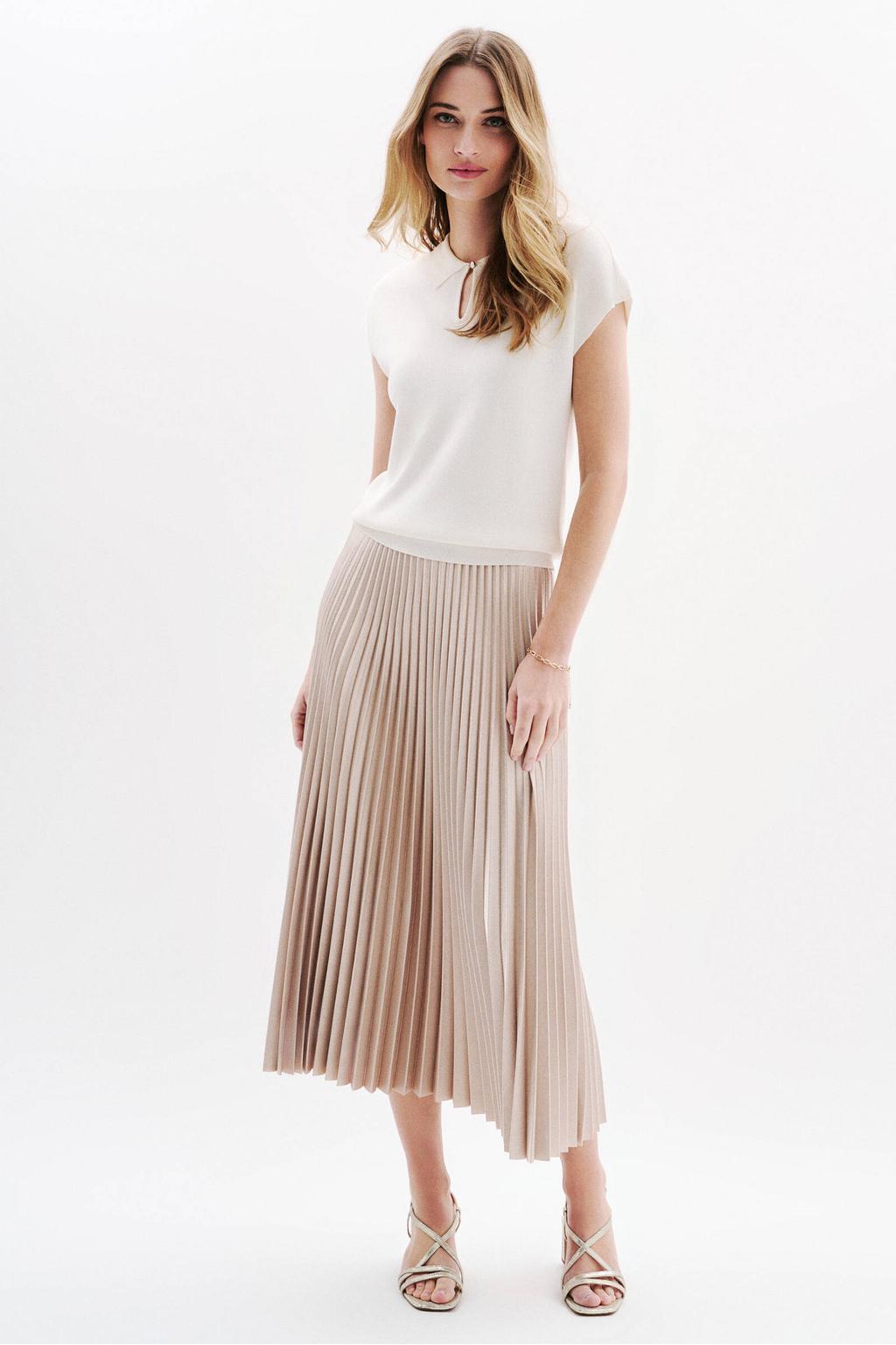 Beige dames Caroll plissé rok met glitter voorzien van