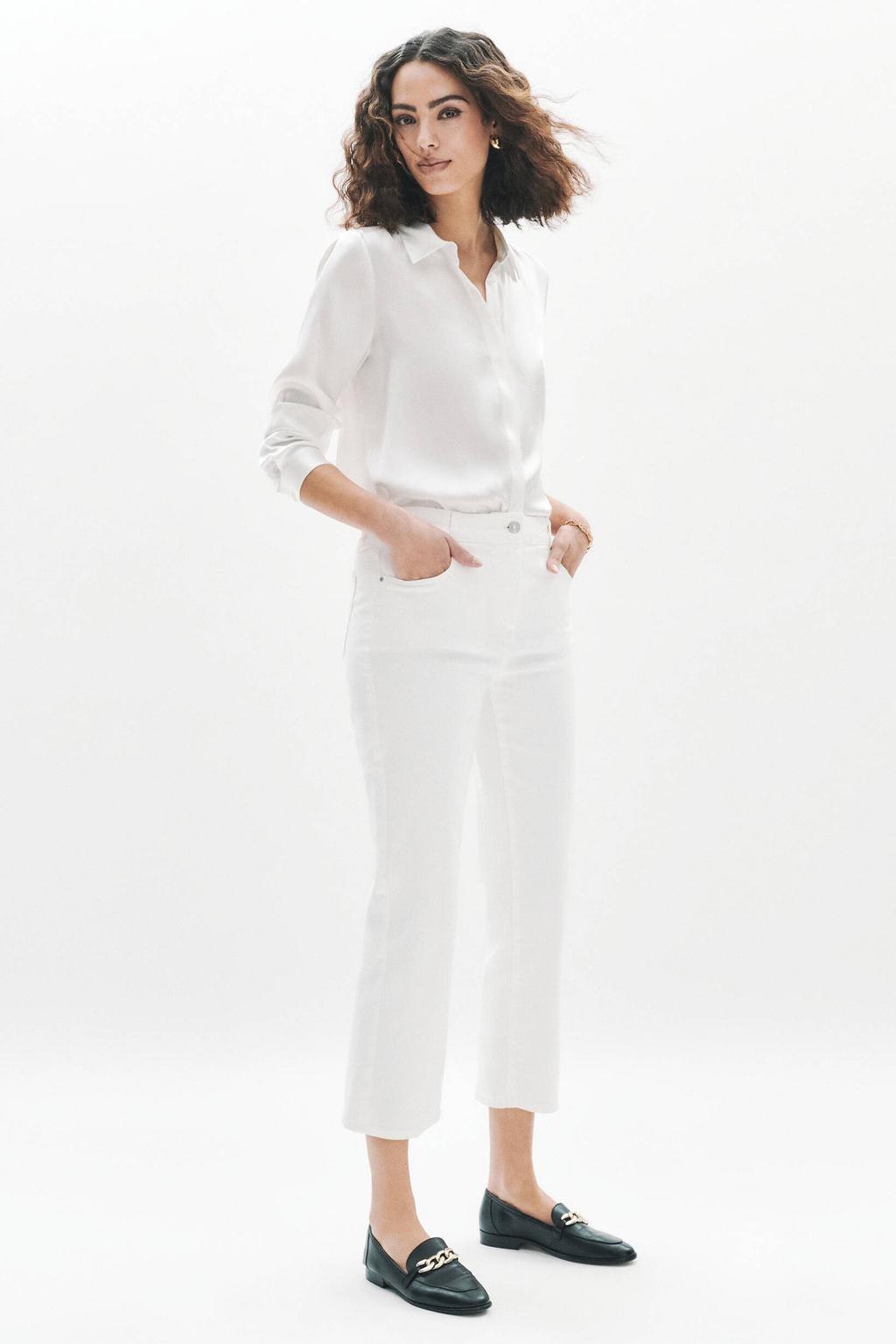 Ecru dames Caroll cropped jeans van denim met high waist, rits- en knoopsluiting en effen