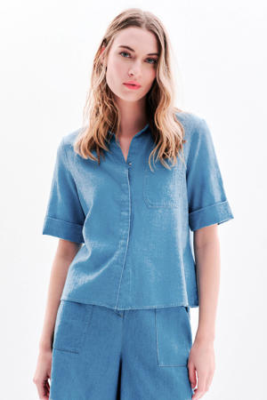 blouse met linnen lichtblauw met textuur