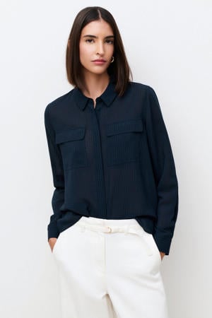 blouse met textuur marineblauw