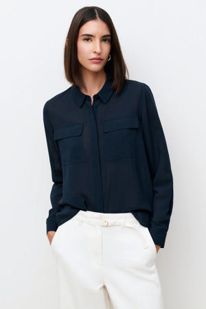 blouse met textuur marineblauw
