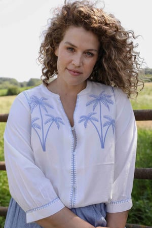 viscose blouse met borduursels Plus Size - ecru