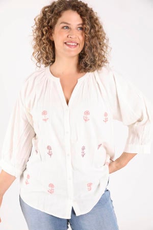 gebloemde top met borduursels Plus Size - ecru