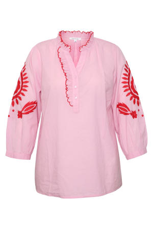 Plus Size top met borduursels - roze