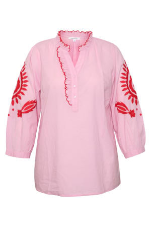 Plus Size top met borduursels - roze