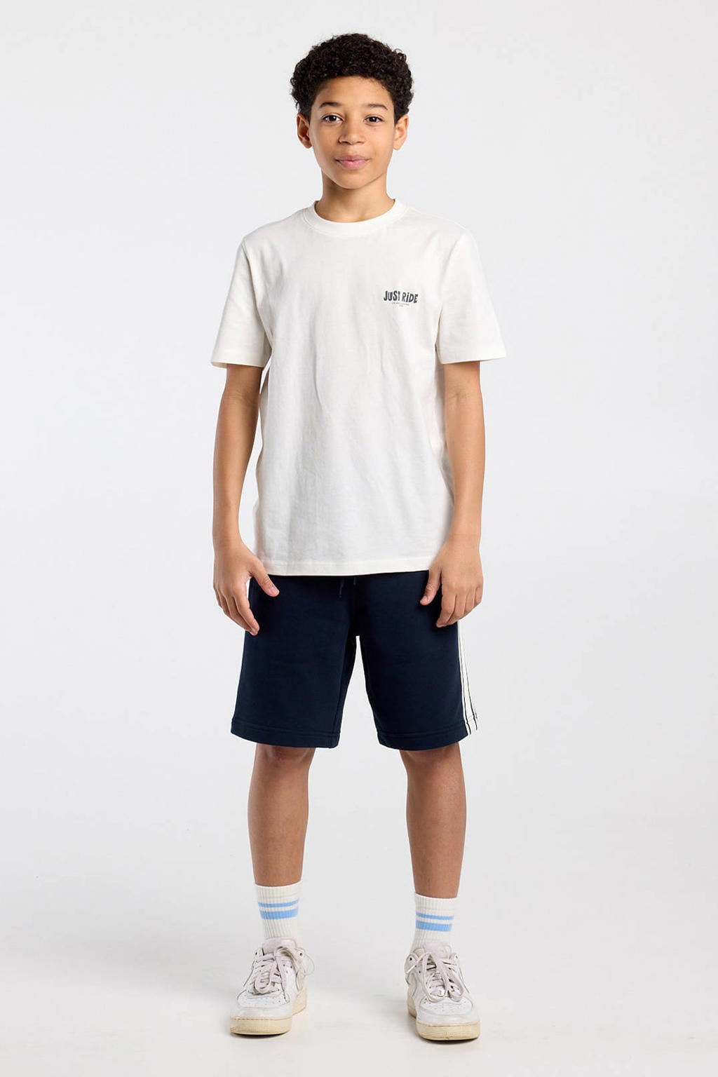 Donkerblauwe jongens America Today sweatshort met elastische tailleband met koord en effen