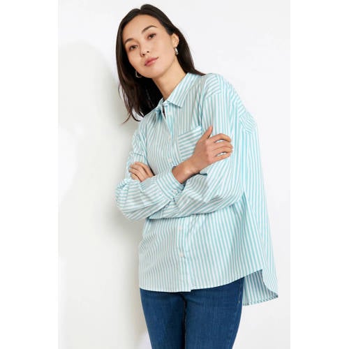 LOLALIZA gestreepte blouse turquoise afbeelding