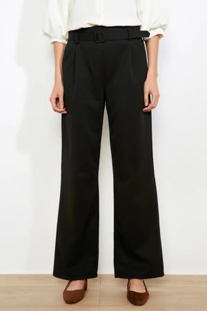 wide leg regular waist broek zwart