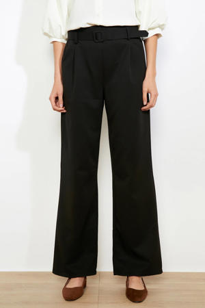 wide leg regular waist broek zwart