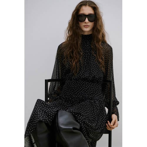 Mango maxi jurk met stippen zwart afbeelding