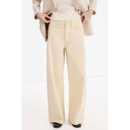 Mango wide leg high waist broek beige afbeelding