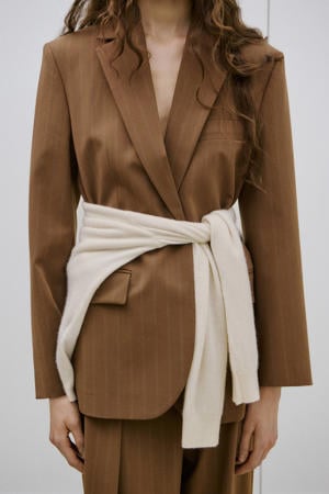 regular blazer met krijtstreep bruin met glitter