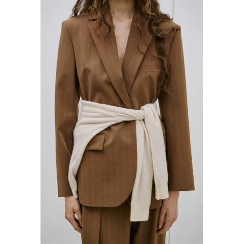 Mango regular blazer met krijtstreep bruin met glitter afbeelding