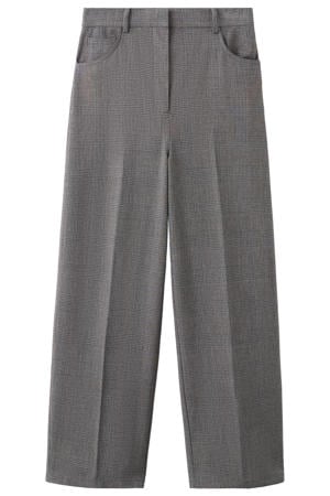 wide leg regular waist geruite broek grijs