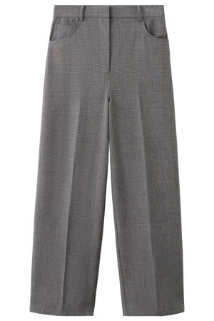 wide leg regular waist geruite broek grijs