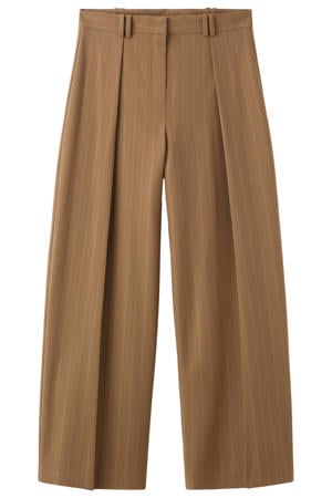 wide leg high waist pantalon met krijtstreep bruin