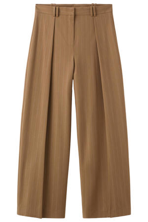wide leg high waist pantalon met krijtstreep bruin