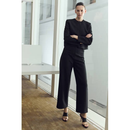 Mango straight high waist broek zwart afbeelding