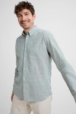 regular casual overhemd met linnen groen