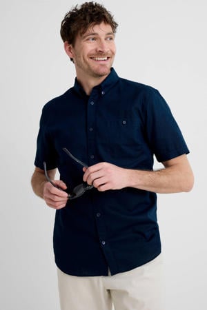 katoenen regular fit overhemd - donkerblauw